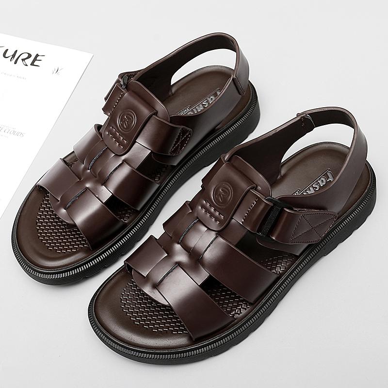 Летние мужские сандалии 2024 года, модная дышащая и удобная пляжная обувь, мужские сандалии на толстой подошве, кожаные сандалии для мужчин