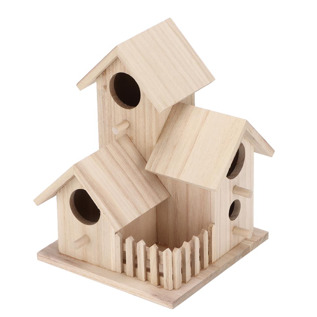 Outdoor Birdhouse Paulownia Garden Bird Nests Small Bird Breeding Box for Wild BirdsThree Rooms