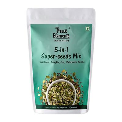 Смесь семян «5 в 1» Подсолнечник, Тыква, Лен, Арбуз и Чиа (125 г), 5-in-1 Super Seeds Mix, Sunflower, Pumpkin, Flax, Watermelon & Chia,  True Elements