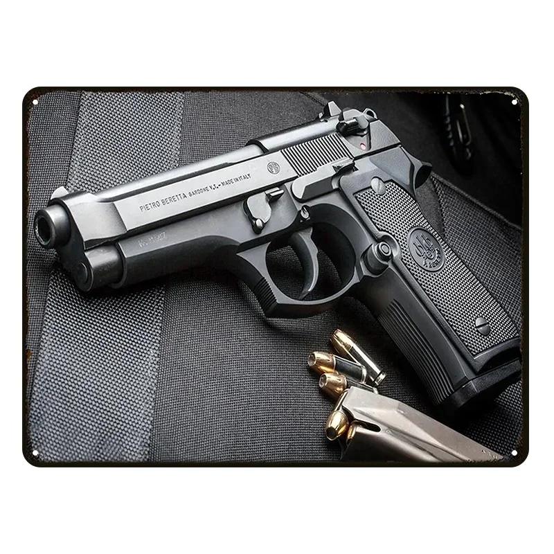 HD НОВЫЙ Металлический знак с жестяной росписью пистолета Винтажный постер Домашняя гостиная Бар Клуб Вечеринка Искусство Пещера для мужчины Настенный декор Декоративная живопись