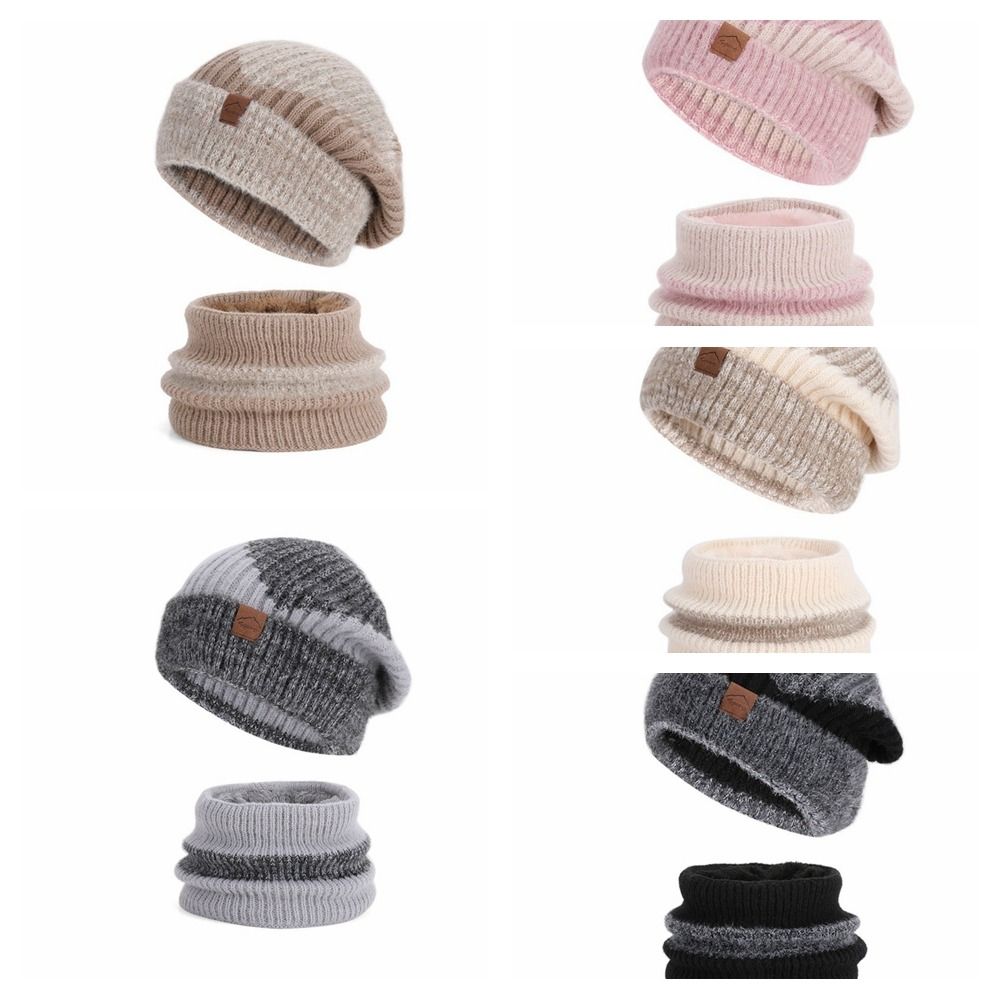 Soft Winter Beanie Hat Scarf Set Thicken Warm Wool Hat Neck Warmer Thermal Knit Cap Cold Weather