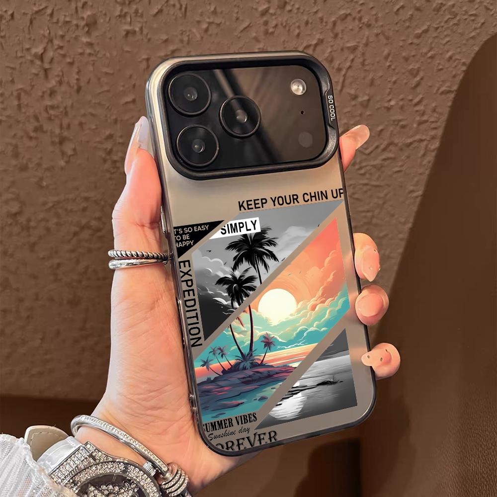 Модный Чехол для Телефона с Пейзажем Для iPhone 17 16 15 14 13 12 11 Pro Max Air Матовый Лазерный Аврора Ударопрочный Funda