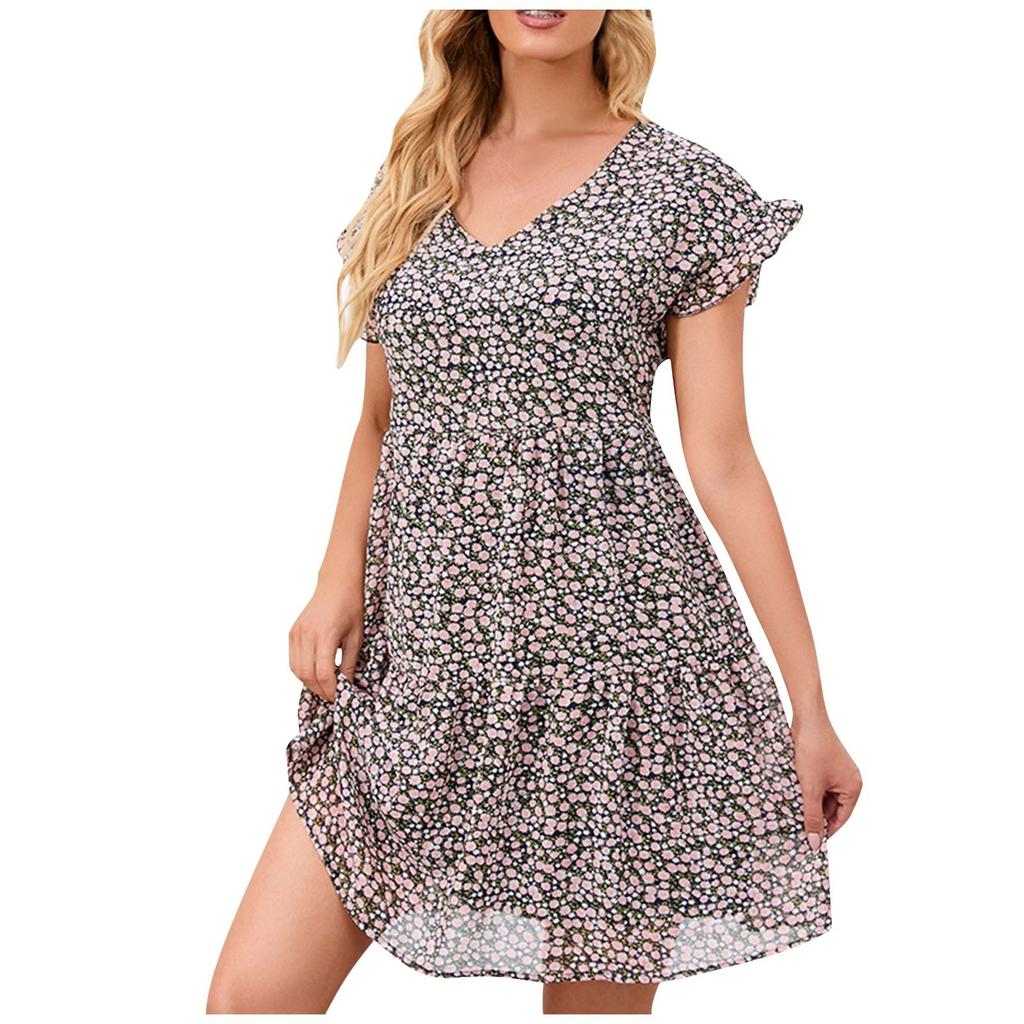 Женское модное повседневное платье с принтом, струящаяся свободная шифоновая юбка трапециевидной формы