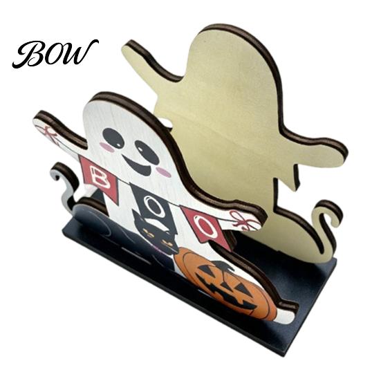 Decorative Tabletop Organizer Halloween Ghost Wooden Napkin Holder, Cute Paper Towel Autumn Themed Holder Stand, Freestanding Tissue Dispenser