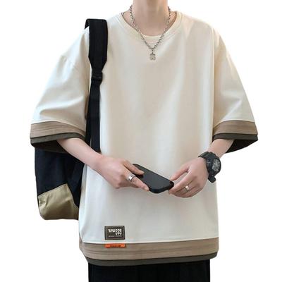 Мужская футболка с коротким рукавом, летняя, большая, свободная, 2XL, рукав 3/4, одежда, многослойная, размер, стильная, повседневная, пуловер, популярная, посадка, топ, мужская футболка,