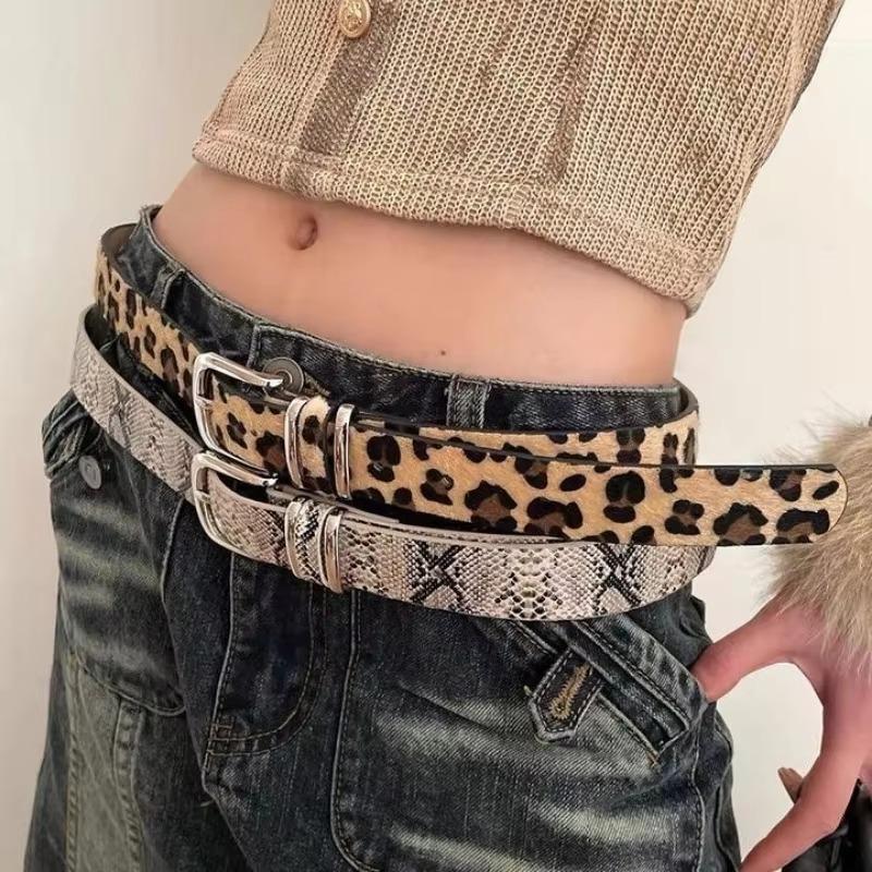 Fashion Leopard Print Snake Skin Versatile Belts for Women Adjustable Buckle Belt Soft PU Leather Belts Casual Jeans Decoration