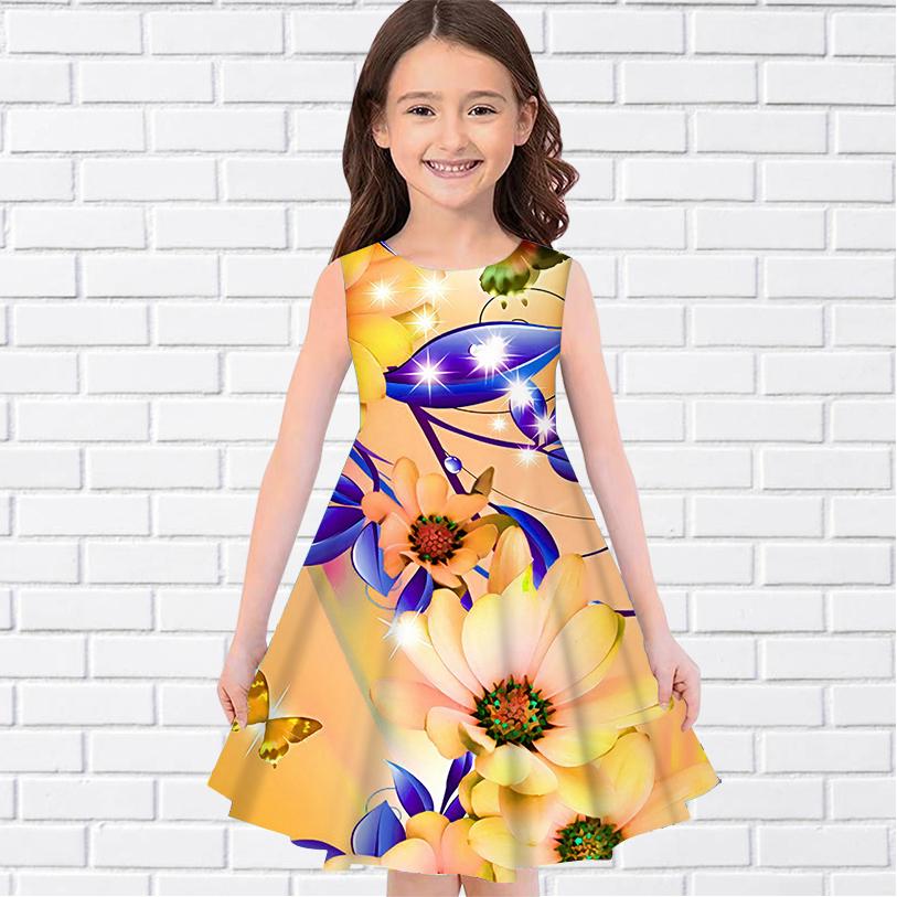 Детское праздничное платье принцессы без рукавов с 3D цветком и бабочкой для девочек, майка для девочек старше четырех лет
