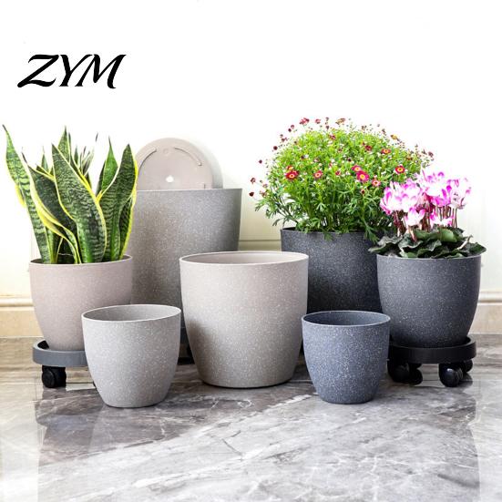 Indoor Planters for Plants Modern Plant Pot with Saucer, Gray Flower Decorative Pots Spaces Drainage Holes, Stone-Look Planter Outdoor Durable