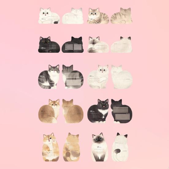 2026 Small Desk Calendar with Wooden Base Cute Dog Cat Patterns Monthly Planner