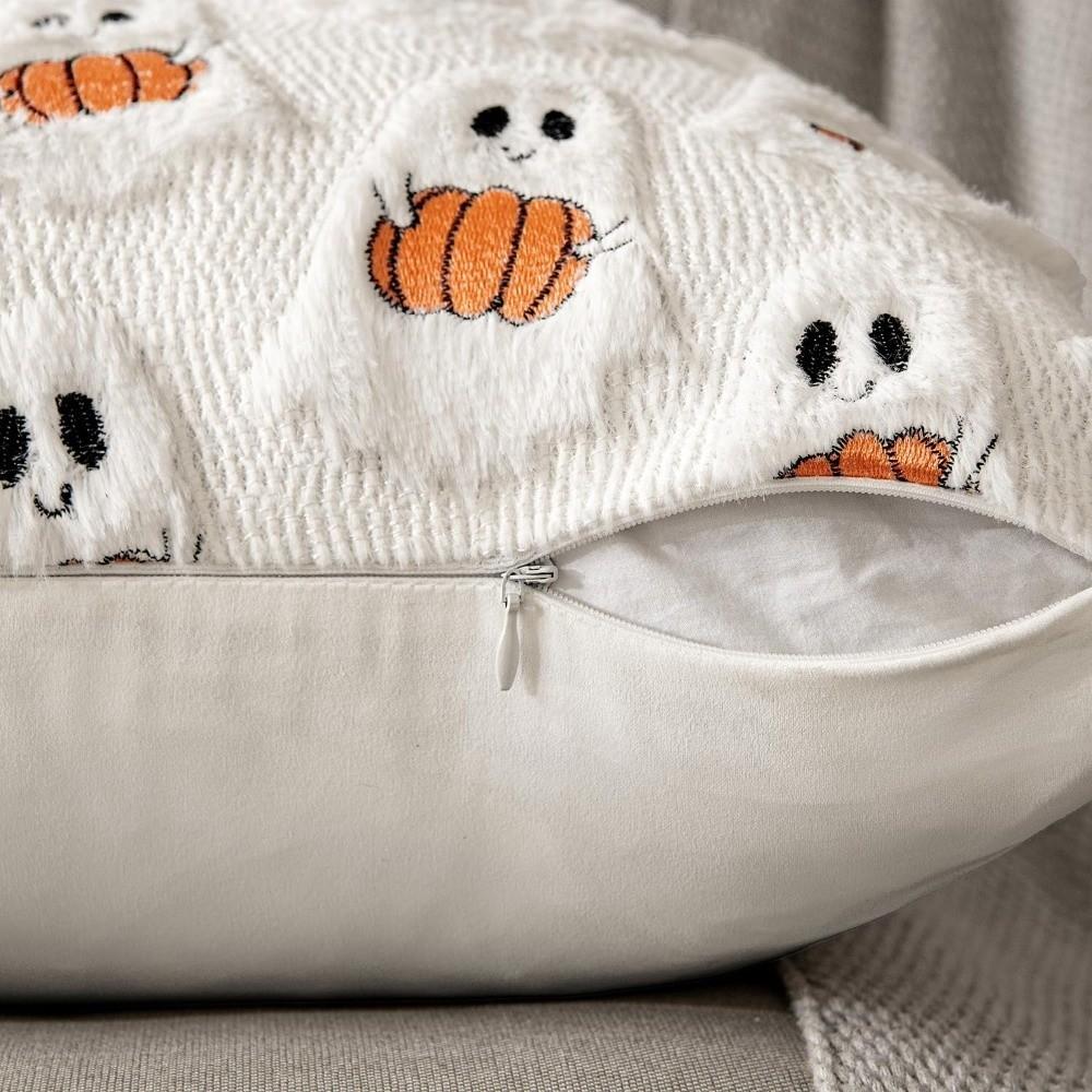 Ghost with Pumpkin Fall Pillowcase Black Bat Plush Pillow Case Cushion Covers Halloween Decor