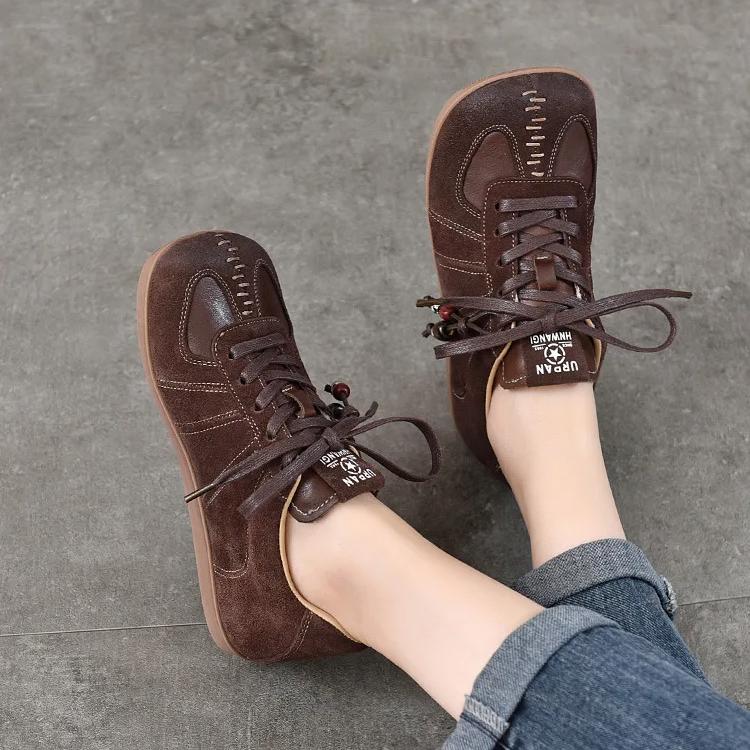 Johnature Женская обувь на плоской подошве со шнуровкой, из натуральной кожи, в стиле ретро, смешанных цветов, универсальная, на все сезоны