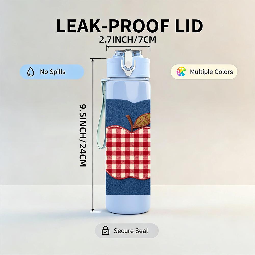 1PC Apple Checkered Book 750ml Color Plastic Sports Water Bottle Leakproof Flip Straw Lid For Sports Office Home Use