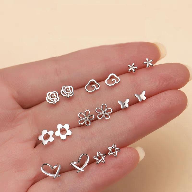 iF ME Простые серьги-гвоздики в форме сердца, бабочки, листьев, цветов, кристаллов, звезд, крестов, золотые, серебряные серьги-гвоздики для женщин, ювелирные аксессуары
