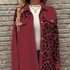 GMXIA Women's Vintage Casual Single-Breasted Leopard Print Autumn Winter Long Sleeve POLO Neck Loose Jackets & Coats