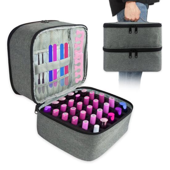 Сумка-органайзер для переноски лаков для ногтей, большой вместимости, двухслойная, на молнии