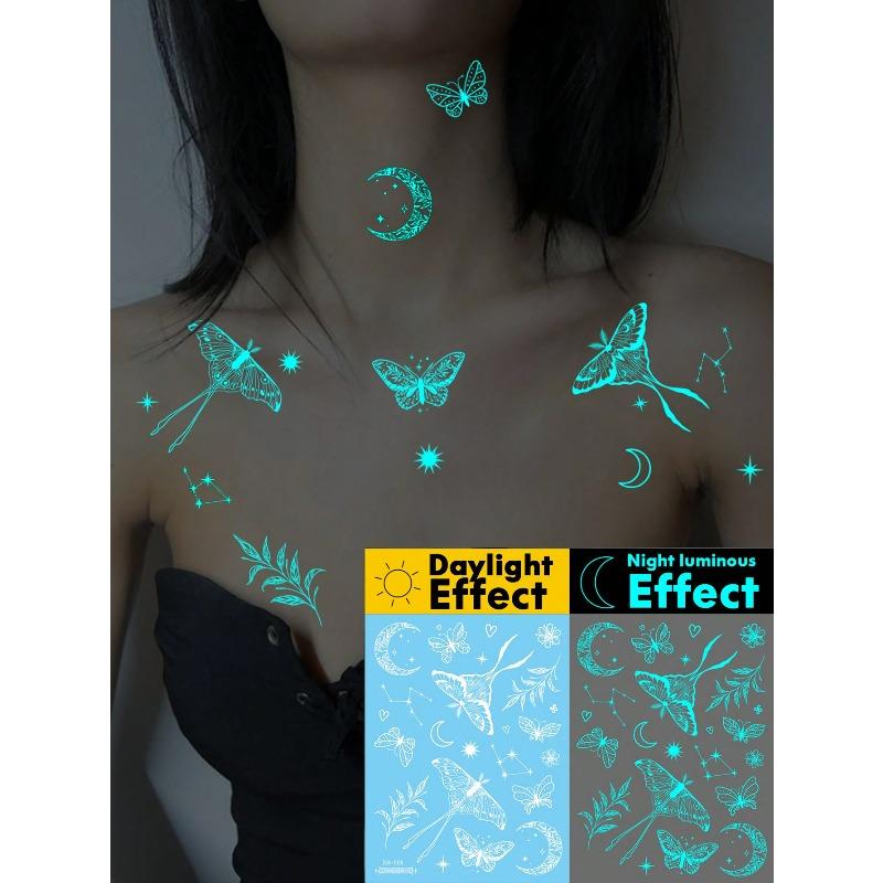 1 лист Светящиеся в темноте Наклейки для временных татуировок Body Art, Узор Луна Бабочка Ботанический, Водонепроницаемые Наклейки с Фейковыми Татуировками