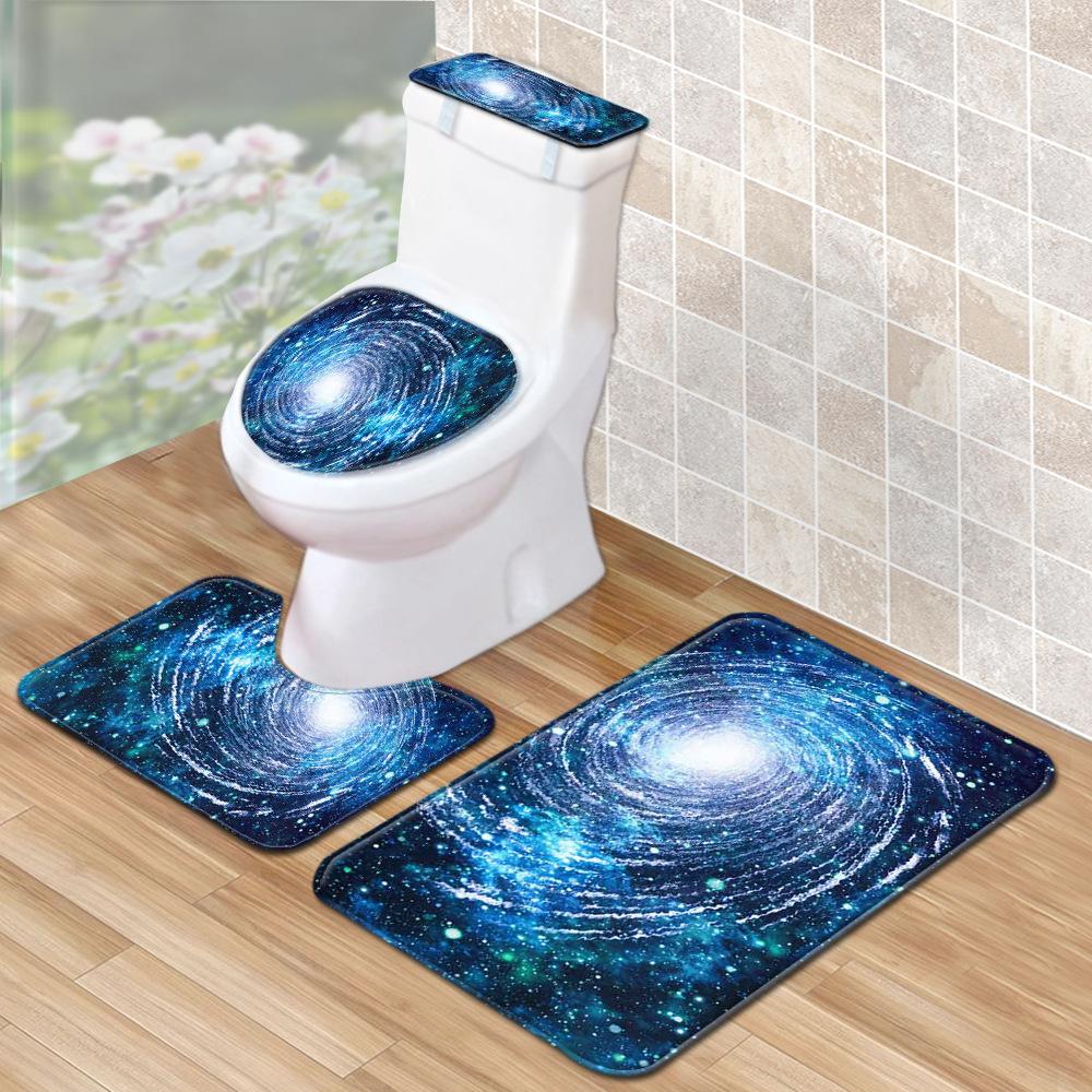 Star Bathroom Shower Curtain Floor Mat Household Toilet Three-Piece Set Suction Pad Water Tank Cover Cover