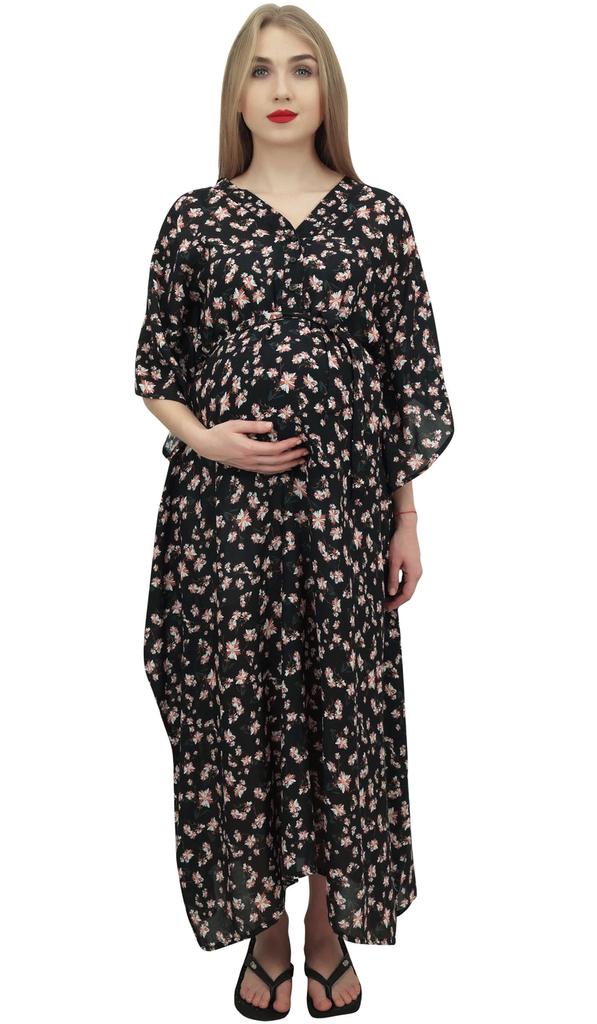 Bimba Moms Kimono Sleeve Floral Print Black Maxi Dress Maternity Kaftan-10
