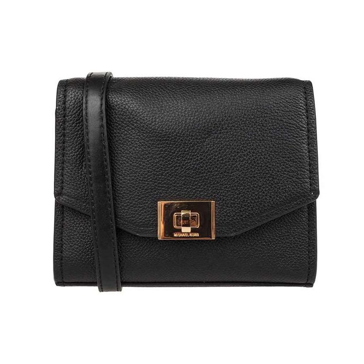 Michael Kors Женская сумка-мессенджер Cassie, однотонная, с золотой пряжкой, клапаном, фактурная кожа, Черная 35H8GT6C5L-BLACK