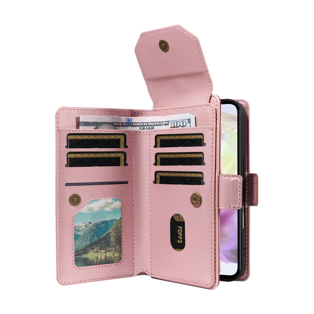 For Samsung Galaxy A35 5G Case with Multi-Card Holder and Strap PU Leather Phone Cover Stand