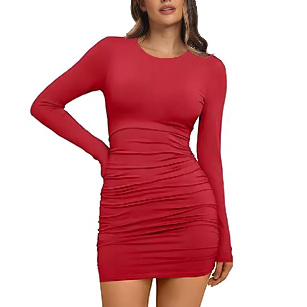 Women's Fall And Winter Fashion Sexy  Slim Package Hip Dating Long-Sleeved Bottoming Dresses