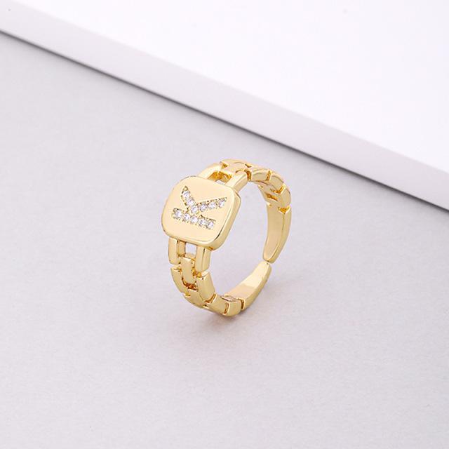 Initial Letter Ring Women Trendy Adjustable Pave Micro Zirconia Hollow Finger Ring For Women Jewelry Gift