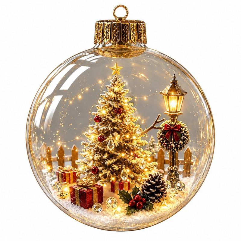3D Acrylic Christmas Ornament Set With LED Light - Santa Snowman Reindeer Tree Hanging Decor Home Holiday Display