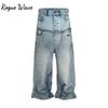 RogueWave CUT-UP Двухслойные Джинсы Пэчворк Бэгги с Двойной Талией для Мужчин и Женщин Прямые Повседневные Свободные Джинсовые Брюки Оверсайз