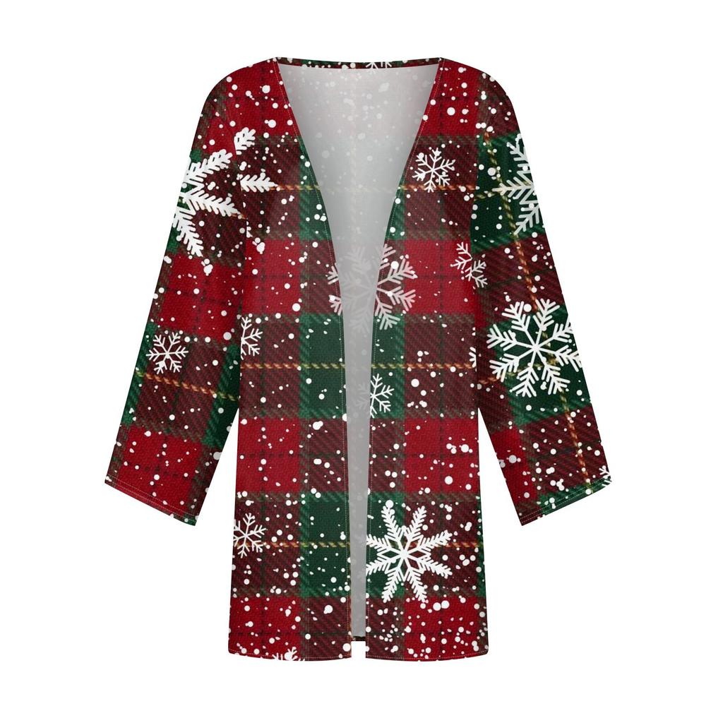 Женская повседневная мода с рождественским принтом легкая куртка средней длины кардиган