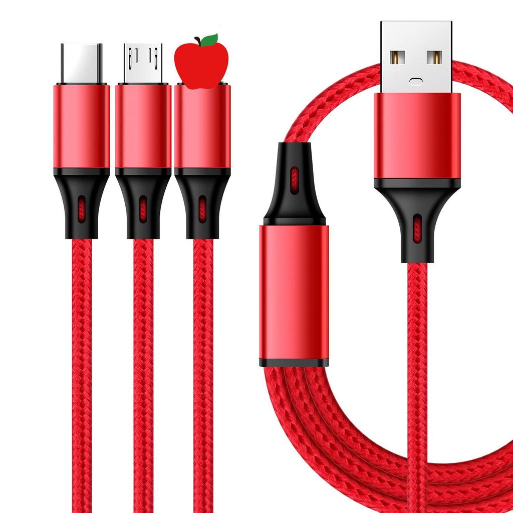 Плетеный 2А Быстрозарядный 3-в-1 Кабель для Huawei, Apple, Android - Идеально для Использования в Автомобиле