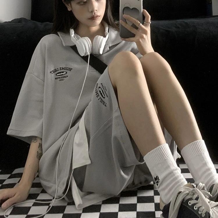 Women Casual Clothing Solid Sportswear Suit Summer Polo Shirt Shorts Matching Sets Short Sleeve Tops Elastic Waist Pants Outfits Plus Size