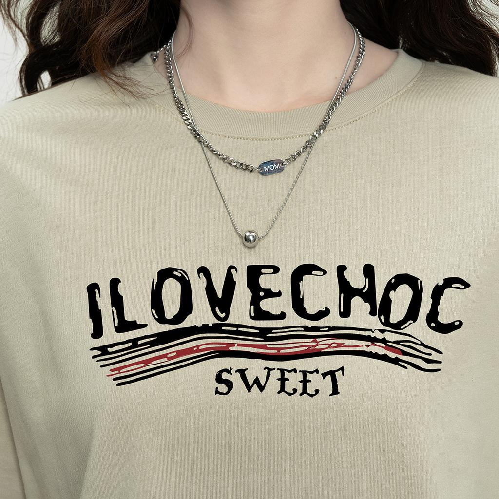 Solid color versatile letter fashion printed T-shirt
