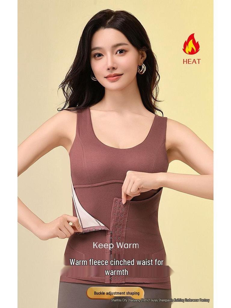 Женский плюшевый термобазовый слой: Бархатная теплая рубашка, подчеркивающая талию и утягивающая живот, с жилетом, генерирующим тепло, и поддерживающим поясом.