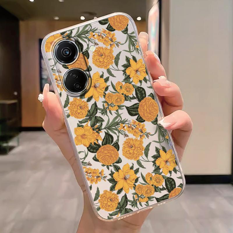 Прозрачный чехол для телефона Poco C65 Redmi Note 15 Pro+ Plus 14C Чехол Мультяшные Цветы Мягкий ТПУ Ударопрочный Funda Сумки Сердце Прозрачный