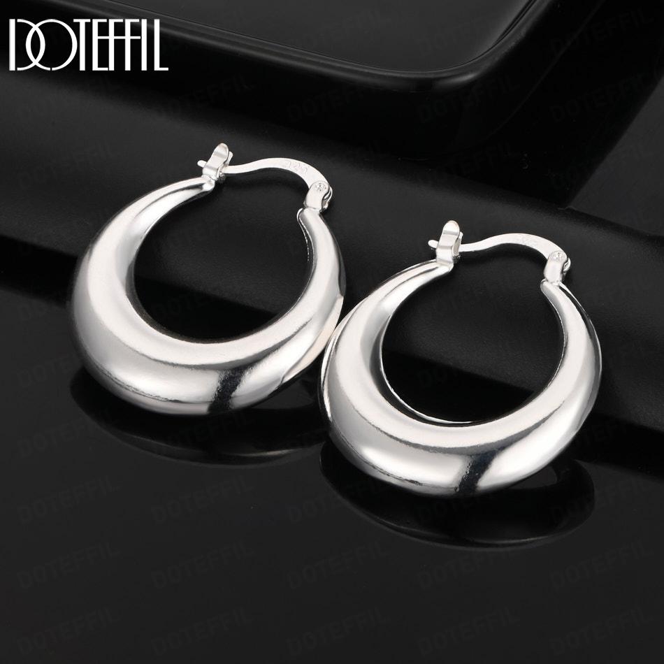 Серьги-кольца из стерлингового серебра 925 пробы с круглыми гладкими U-образными огранками, большие, модные ювелирные изделия