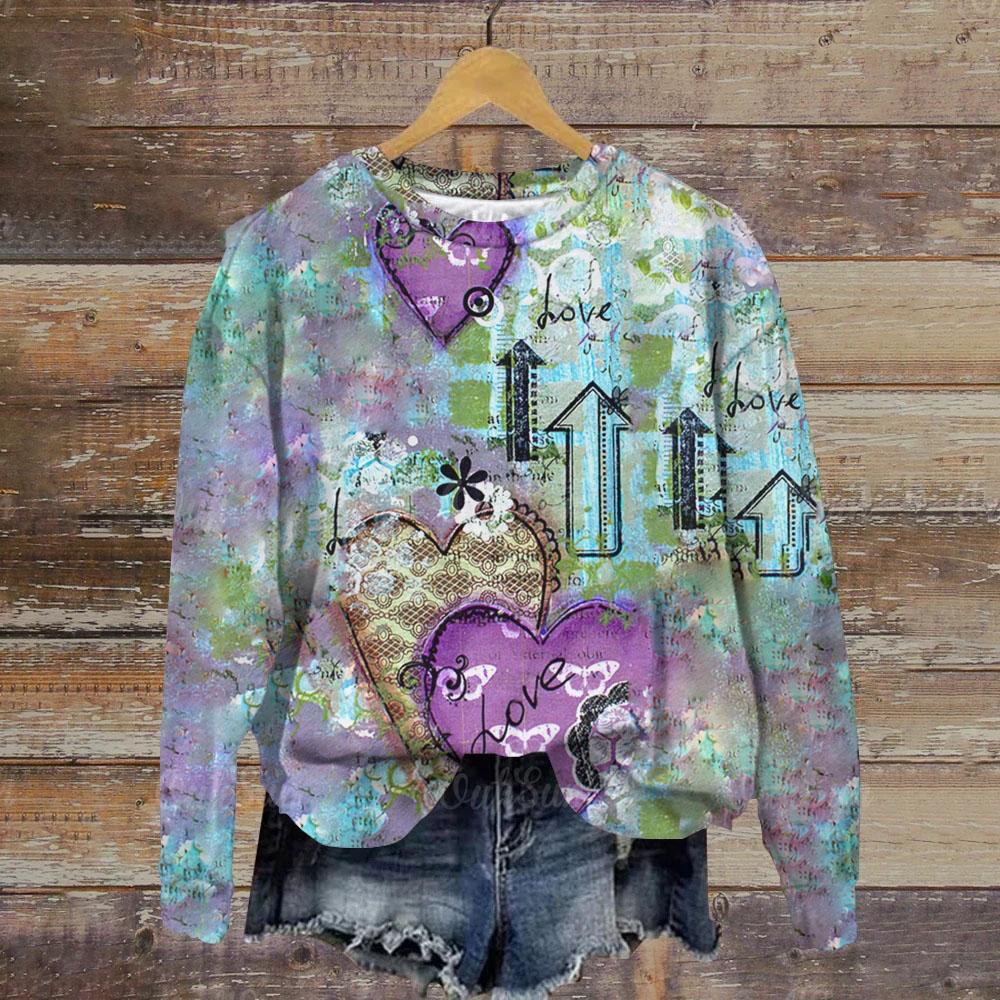 Женская толстовка с круглым вырезом, зимний топ с принтом в стиле Харадзюку, с принтом любящего сердца, свободный женский праздничный повседневный пуловер с длинным рукавом, толстовка с капюшоном