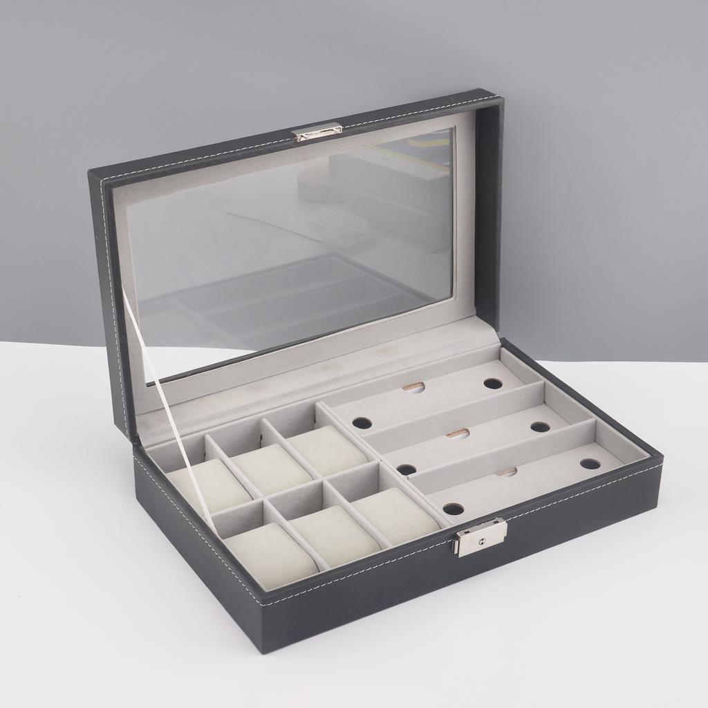 6+3 слота PU кожаный органайзер для часов солнцезащитных очков коробка дисплей держатель чехлы многофункциональное и эффективное хранение для мужчин и женщин