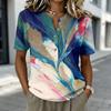 Женская рубашка-henley с коротким рукавом, на пуговицах спереди, смесовая ткань из льна и хлопка, повседневная блузка с принтом, легкий летний топ