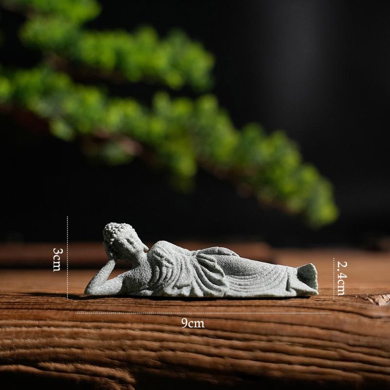 Mini Thai Green Sandstone Figurine; Buddha Desk Decor for Office Zen Ambiance