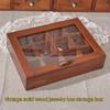 9 Grid/12 Grid Vintage Solid Wood Jewelry Storage Box Wooden Stationery Grid Storage Box Transparent Acrylic Cover Wooden Box