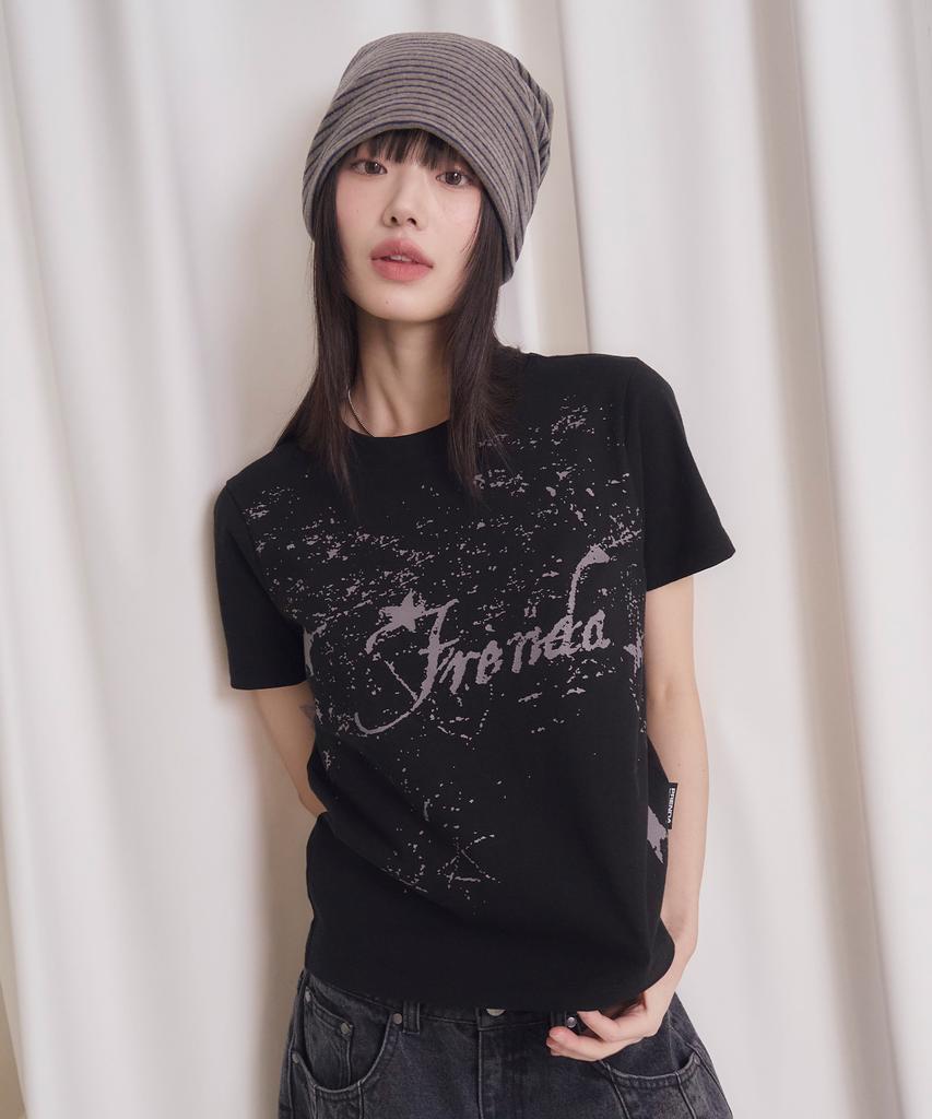 PRENDA Черная футболка с круглым вырезом и логотипом Star Lettering