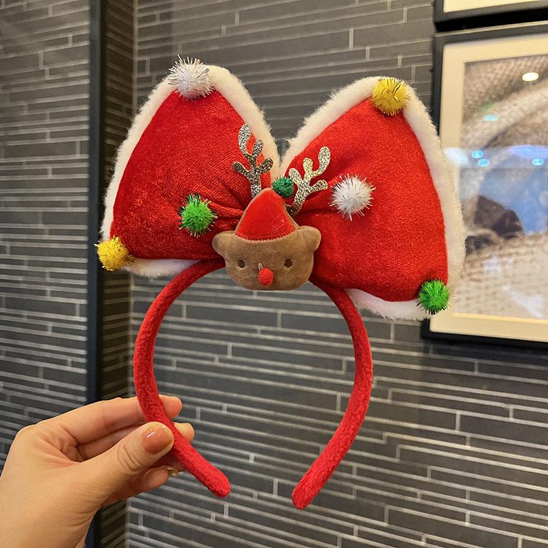 Повязка на голову с красным бархатным бантом в виде оленя - милый рождественский аксессуар для волос для девочек
