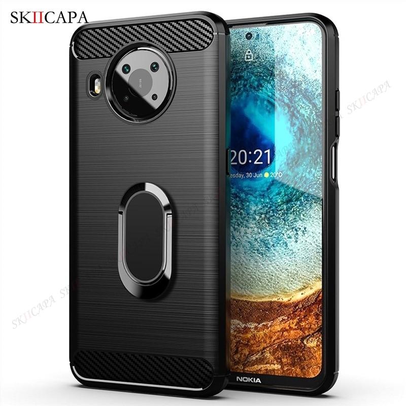 Противоударный чехол из матового углеродного волокна для Nokia X10 X20 G10 G20 5,4 3,4 2,4 1,3 8,3 5G Мягкий силиконовый защитный чехол для телефона с магнитной подставкой и кольцом