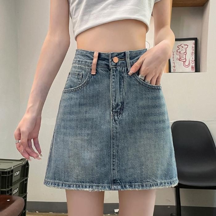 Летняя джинсовая юбка для женщин с небольшим А-силуэтом, юбка для девочек с карманами ручной работы и джинсовая юбка ручной работы