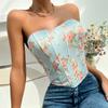 Women Bare Shoulder Y2K Crop Tops Printed Sleeveless Vest Woman Sexy Backless Slim Strapless Tank Tops Femme Fishbone Corset