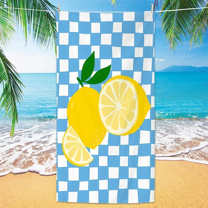 Italian Vibe Lemon Microfiber Beach Towel Oversized La Dolce Vita Blue Stripes Bath Towel Extra Large Sand Free Blanket