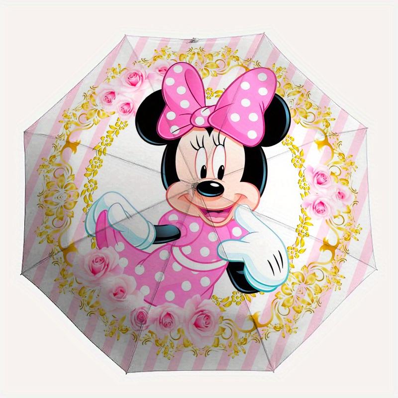 Disney Minnie Mouse,Pink Bow,Floral Frame Manual Opening and Closing Umbrella, 8-Rib Reinforced Folding Design, Lightweight