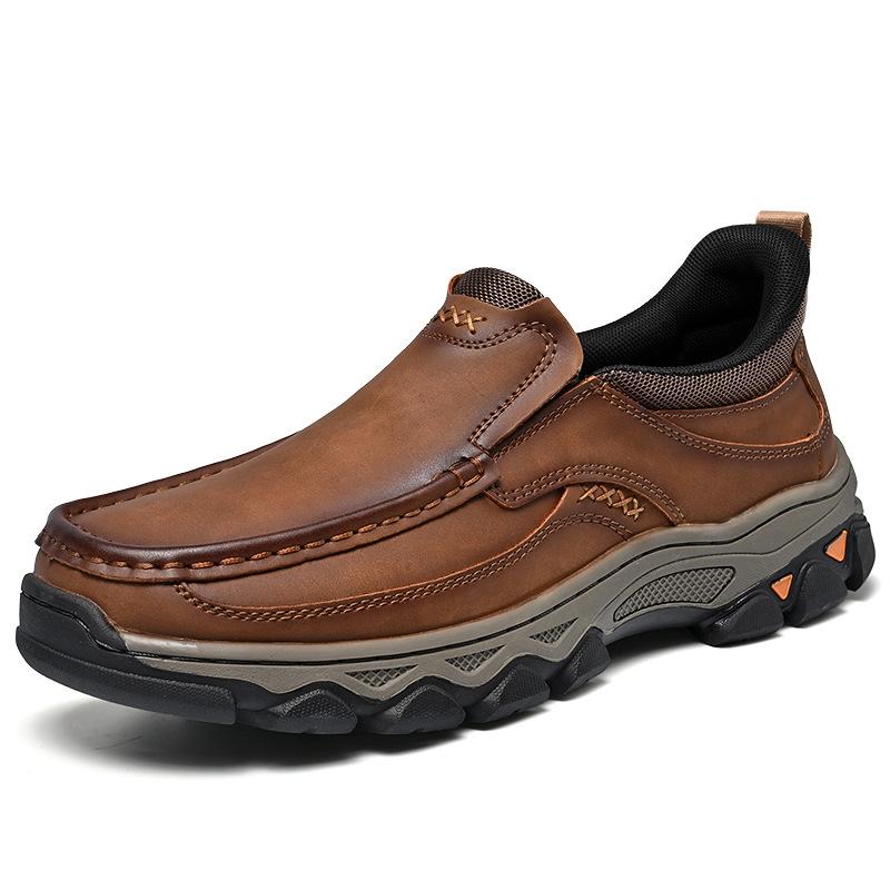 Fashion Shoes for Men's Fashion Versatile Non-slip Hiking Shoes Outdoor Comfortable Men's Loafers Wear-resistant Casual PU Leather Shoes