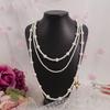 French Style Retro Faux Pearls Necklace Women Long White Three Layered Faux Pearls Luxury Sweater Necklace Jewelry Gift