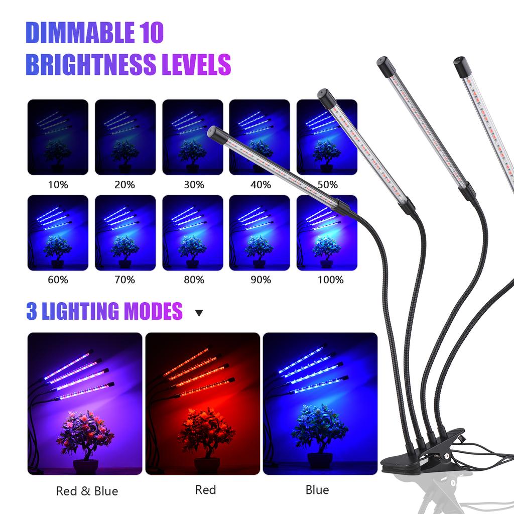 4 Head Grow Light for Indoor Plants 84 LEDs Plant Growing Light 10 Dimmable Levels 3/9/12H Timer 3 Lighting Modes Compact Growth Lamp for Plants Flow